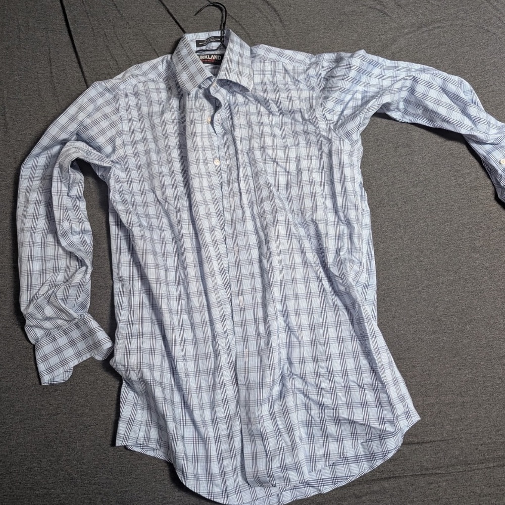 Kirkland Signature Light Blue Plaid Shirt